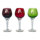 Set of 3 colored wine glasses - Ruby, red, green, gold and twisted foot