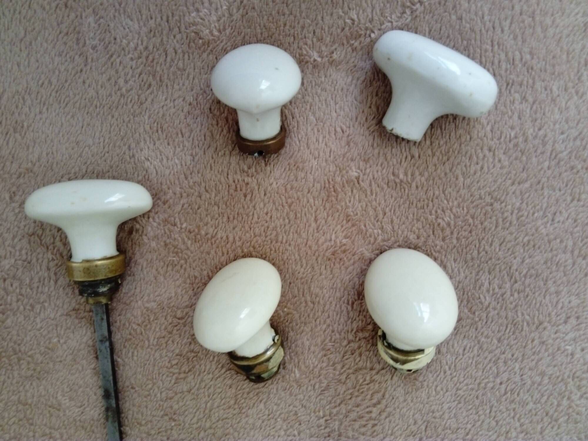 set of 5 old porcelain door handles