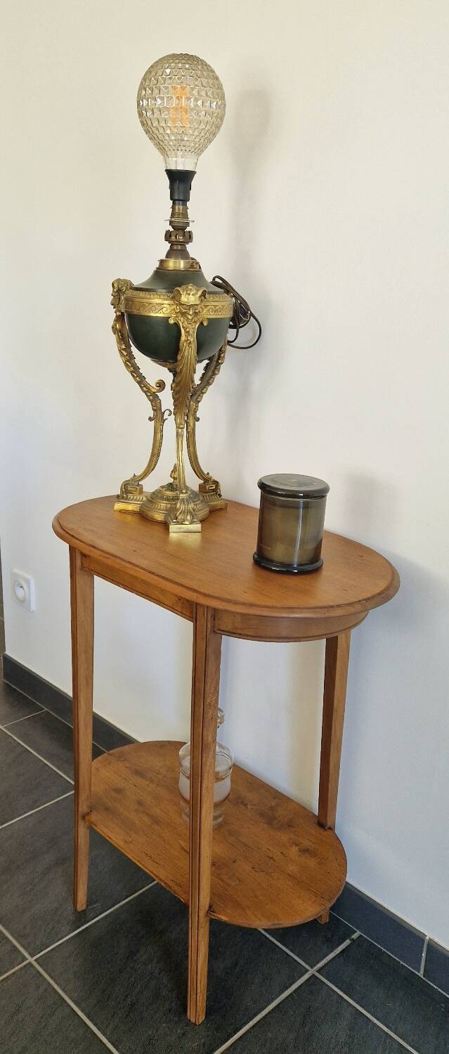 Oval side table with double top in wood - Art Deco style 1940s