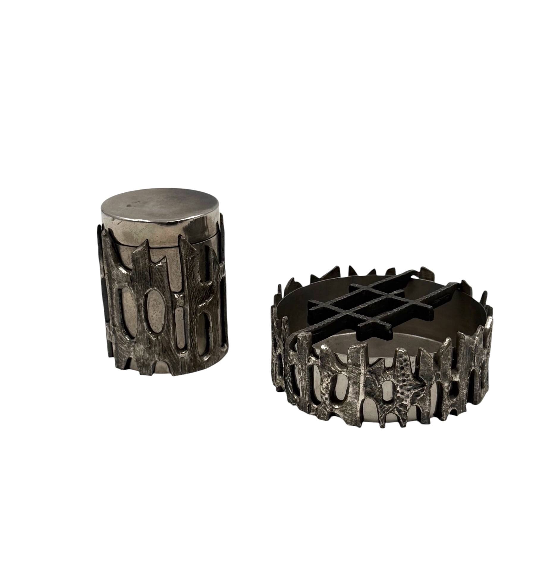 Brutalist top smoking set, ashtray and cigars box, Morbelli Italy 1970