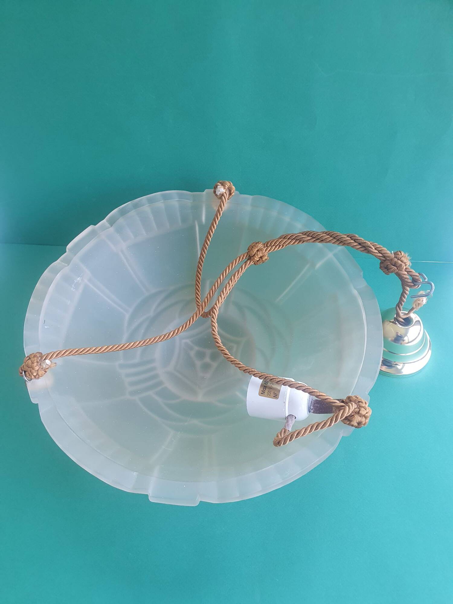 Pressed glass basin pendant light with Art Deco floral decoration Artistar France