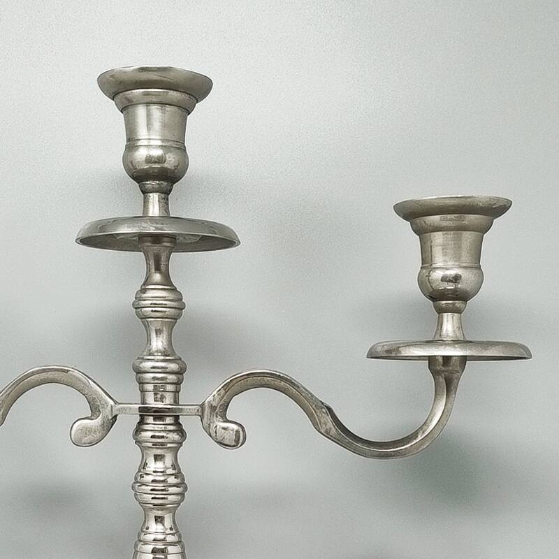 1950s Stunning Candelabra for Three Candles in Stainless Steel. Handmade. Made in Italy