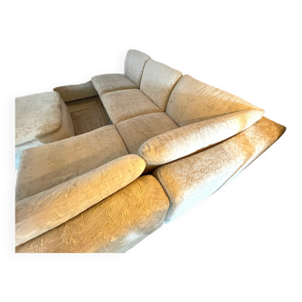 Canapé d'angle modulable pluche blanc 7 éléments