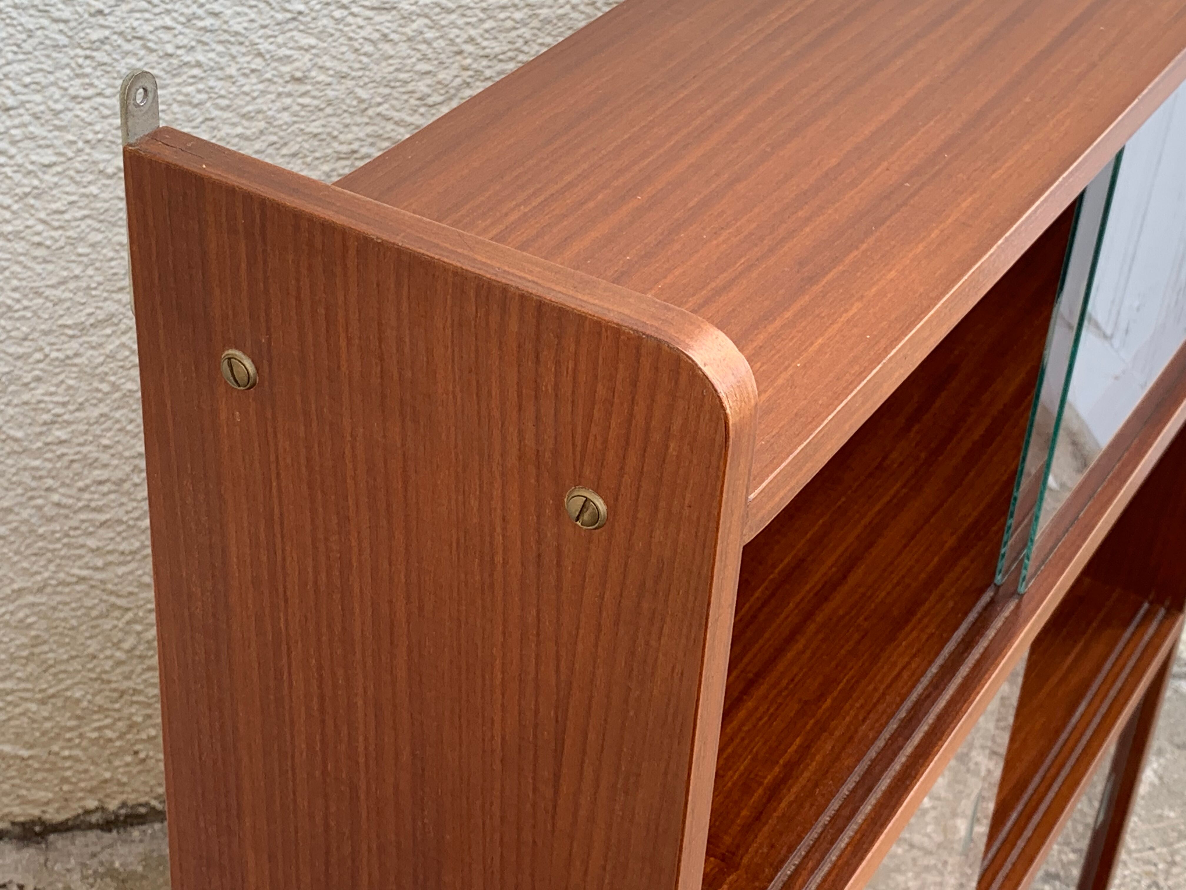 glass wall bookcase in vintage teak 1950