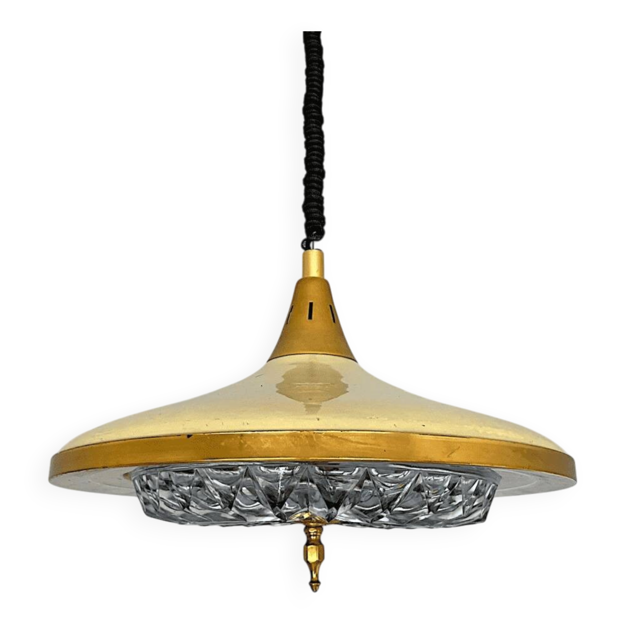 Retractable metal and  glass pull down pendant