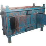 Damchaya blue chest original piece old teak with secrets