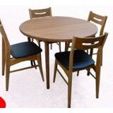 Extendable table set and 4 scandinavian dining chairs in teak 1960