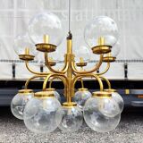Large Vintage Brass Chandelier: Mid-Century Italian 13-Bulb Pendant Light