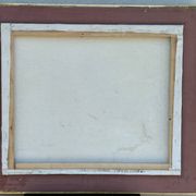 Oil on canvas, lakeside landscape with a signature to be identified.