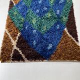 Abstract scandinavian multicolor high pile rya rug carpet, sweden, 1960s
