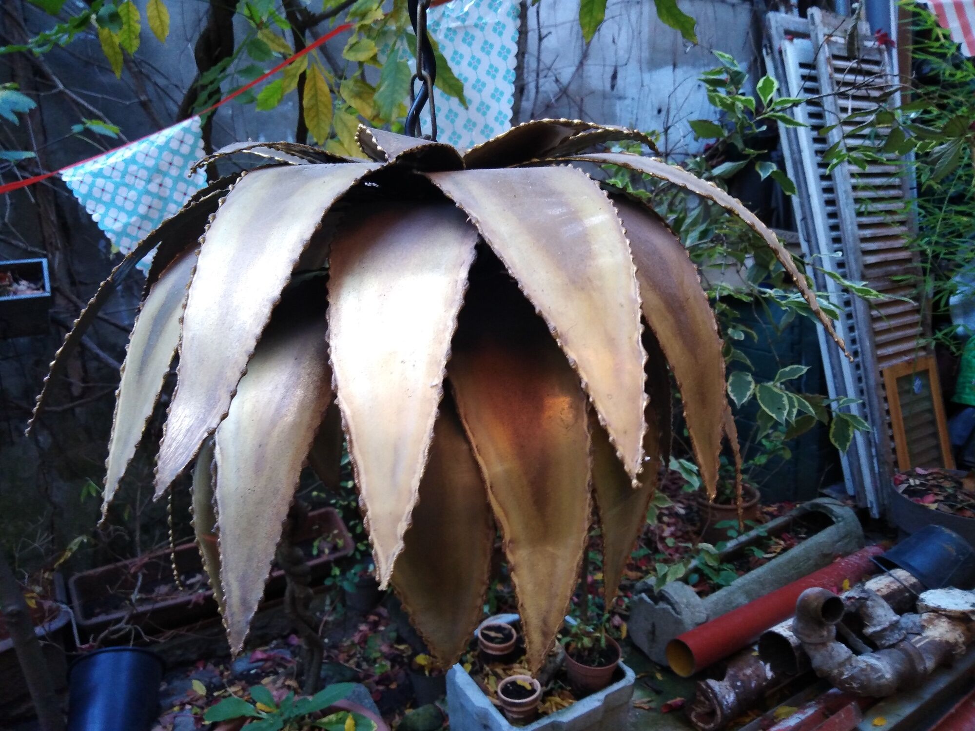 Copper foil luminaire 1970, palm style, Jansen style
