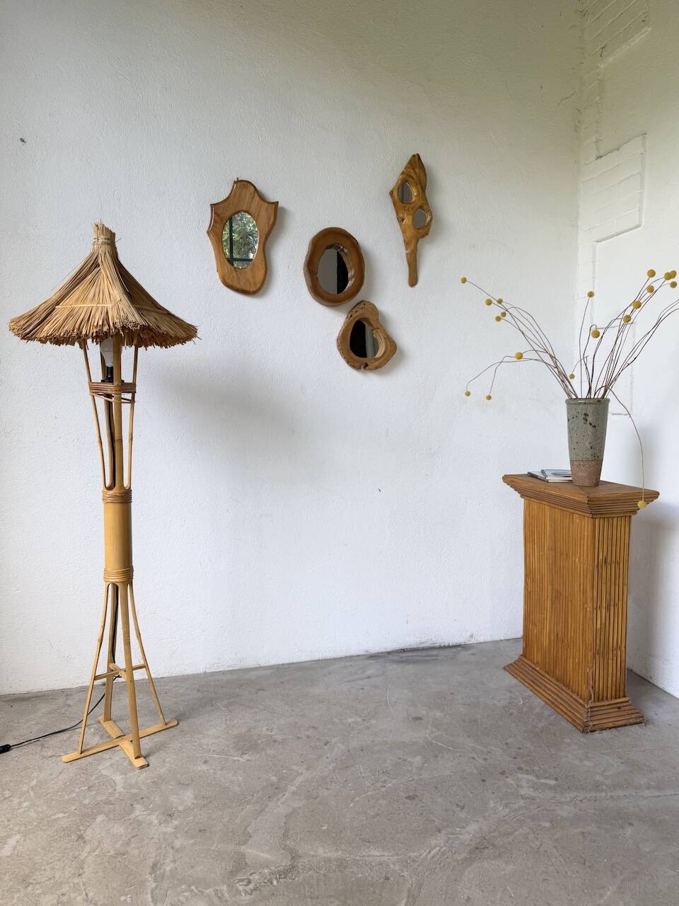 Bamboo and straw floor lamp 1980