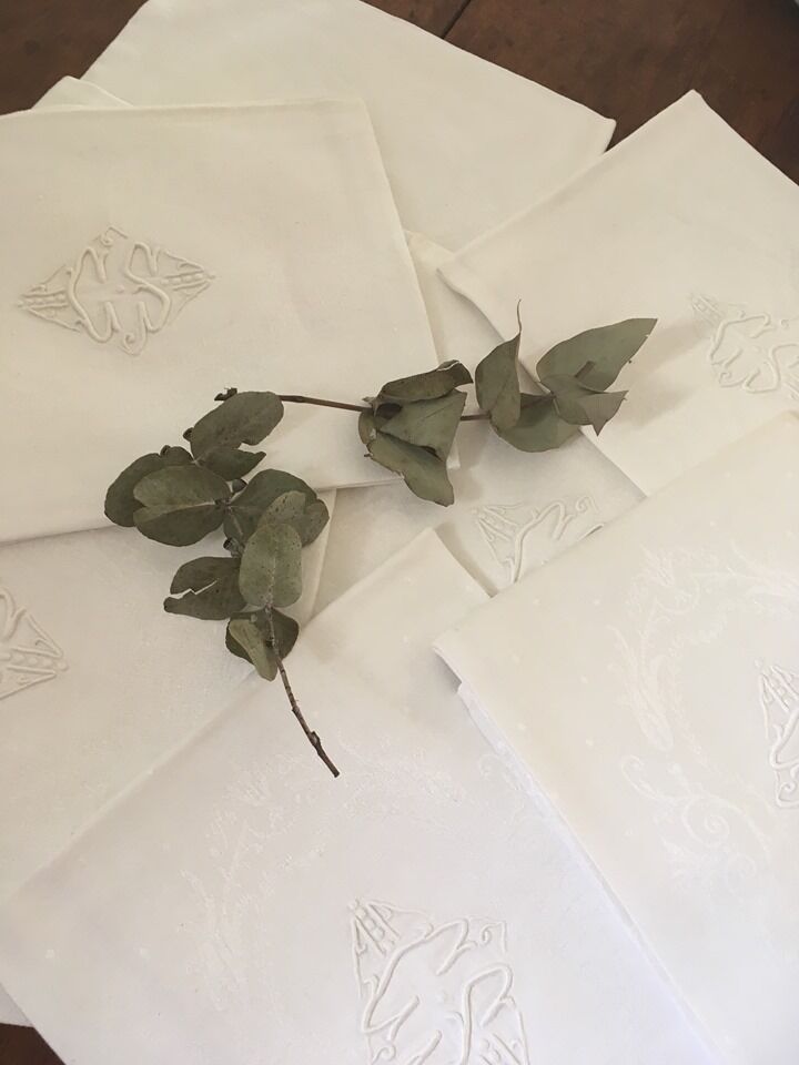 Eight damask towels, C S monogram in the center