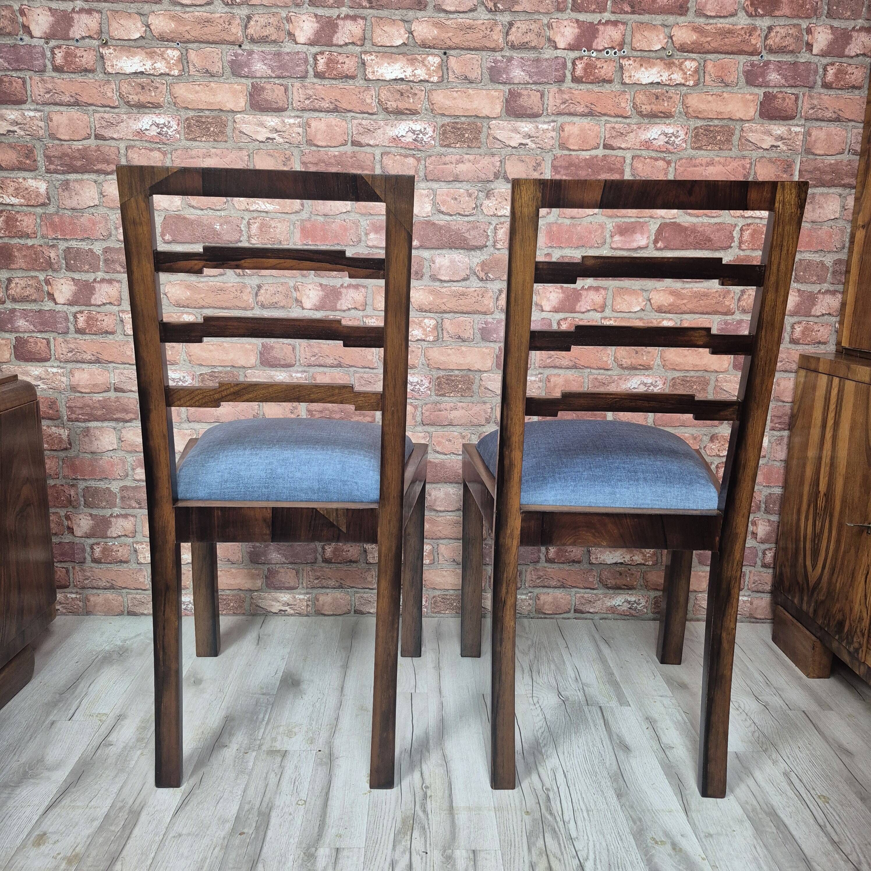 Pair of Art Deco Mahogany Chairs with Ziggurat Backrest - 1930s Restored