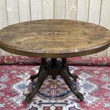 Guéridon anglais fin XIXème en placage de noyer, d'ébène et de buis