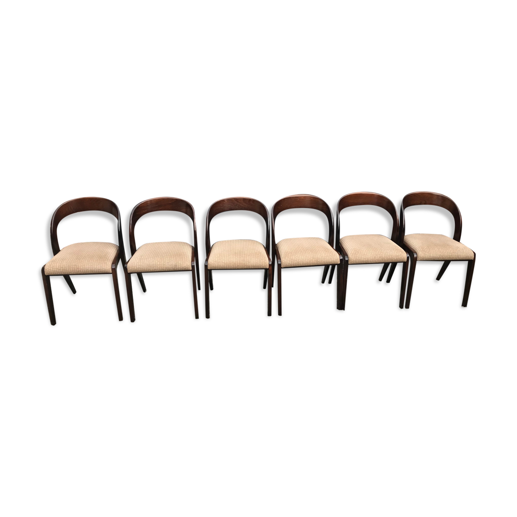 Lot De 6 Chaises Gondoles Self Esprit Baumann - Style Années 70 - Bois Et Tissu Multicolore - Occasion En état Fonctionnel
