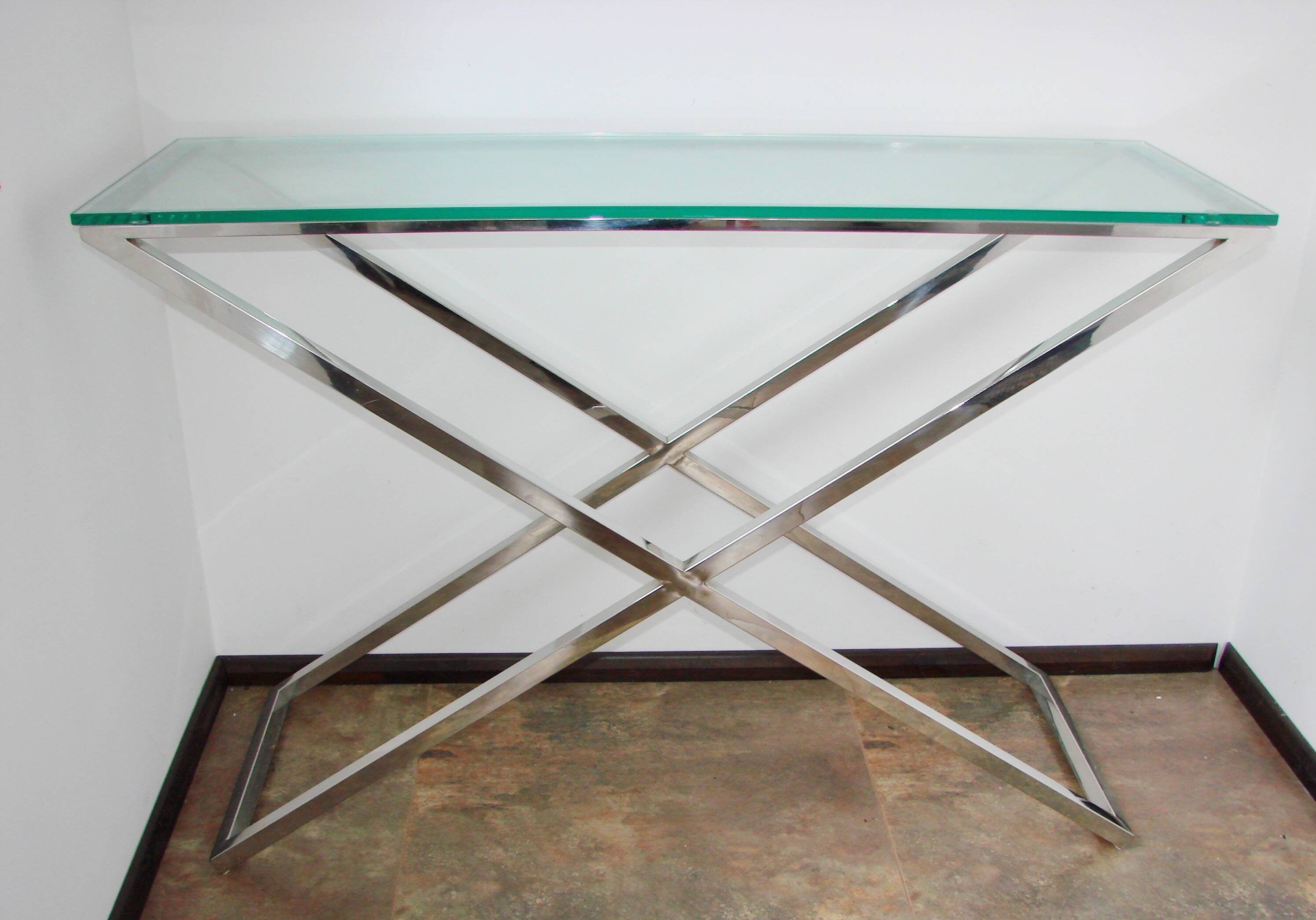 1990s-style Modern console table, chrome and glass, 120 cm