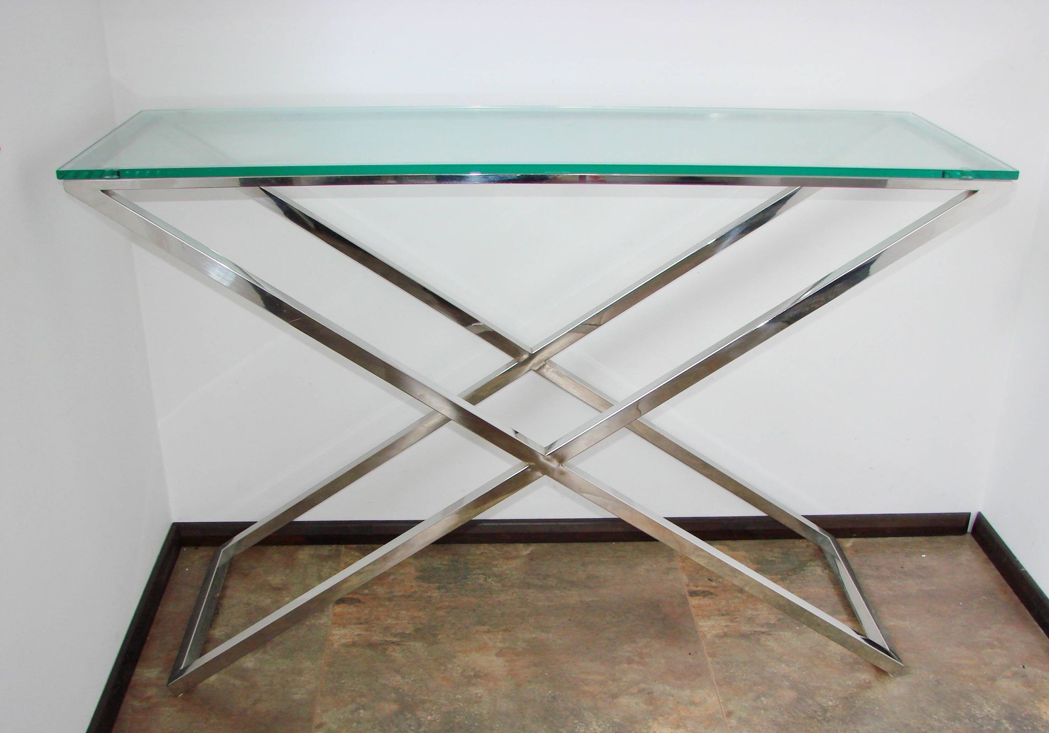 1990s-style Modern console table, chrome and glass, 120 cm