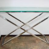 1990s-style Modern console table, chrome and glass, 120 cm