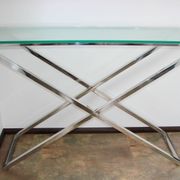 1990s-style Modern console table, chrome and glass, 120 cm