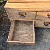 Large antique workshop furniture with drawers and shelves.