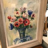 Tableau ancien à l'aquarelle signé de P Le Trividic, le bouquet