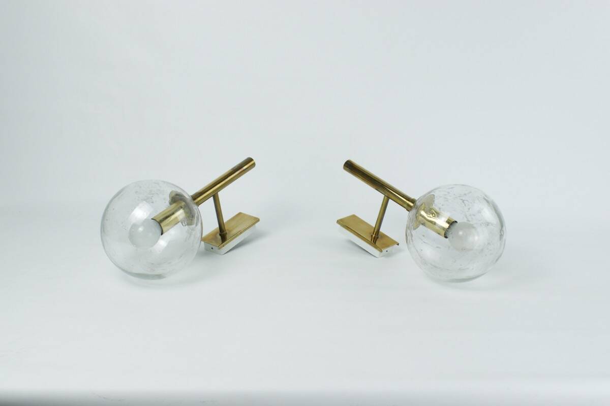Vintage brass and glass wall lights, 1960s Doria Leuchten