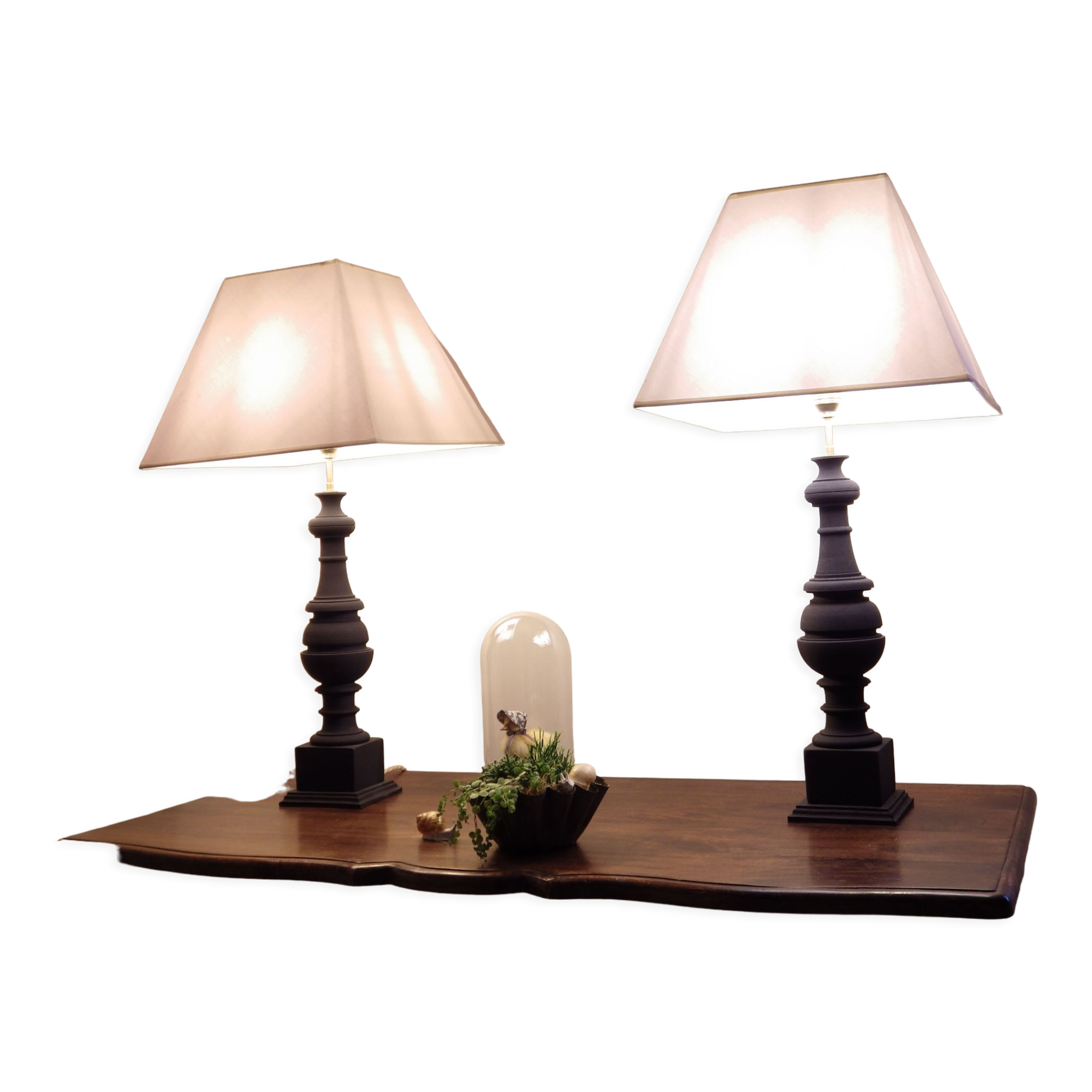 Pair of black baluster lamps
