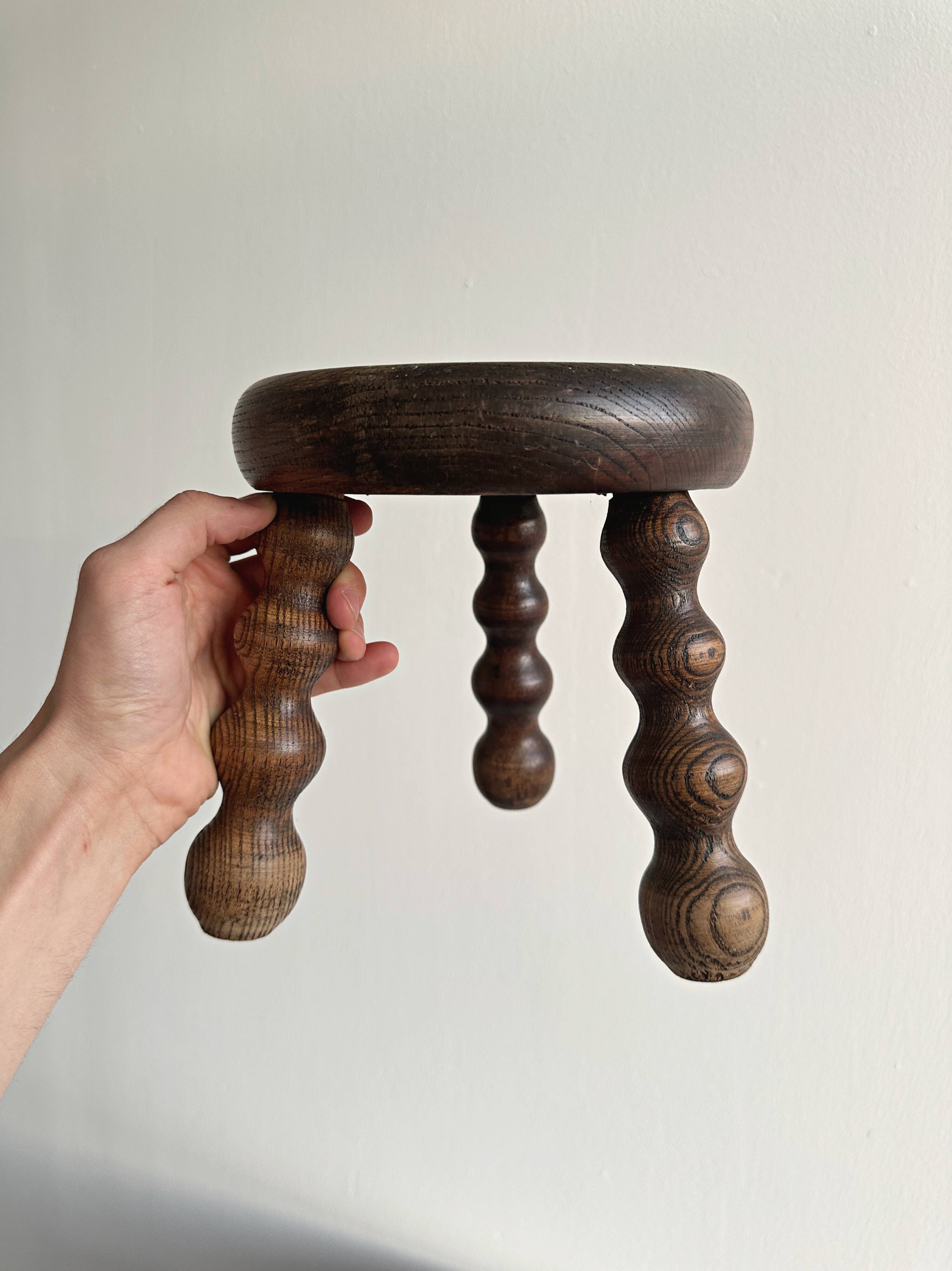 Small turned wooden tripod stool