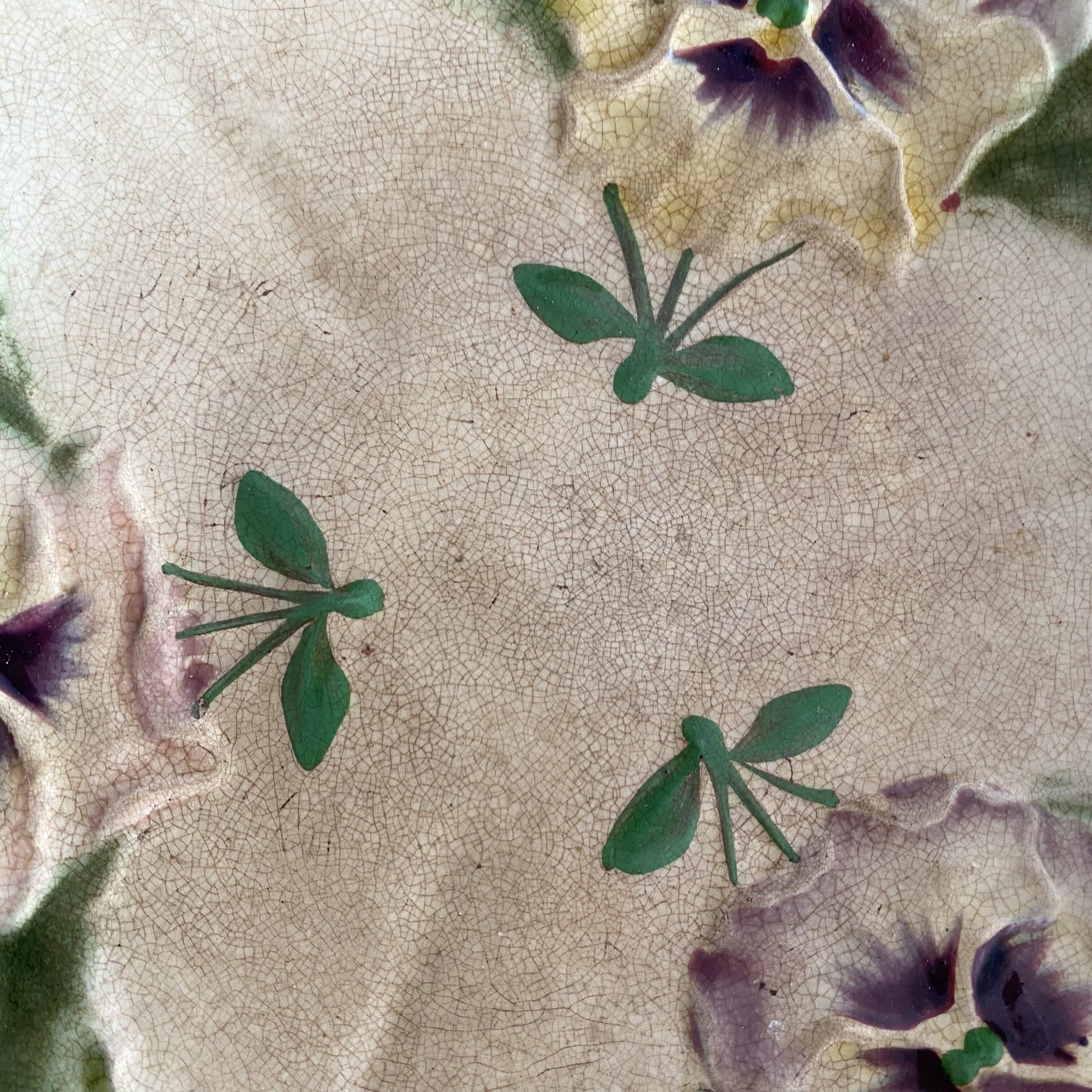 Footed dish in slip, pansy compote dish, Choisy le Roi