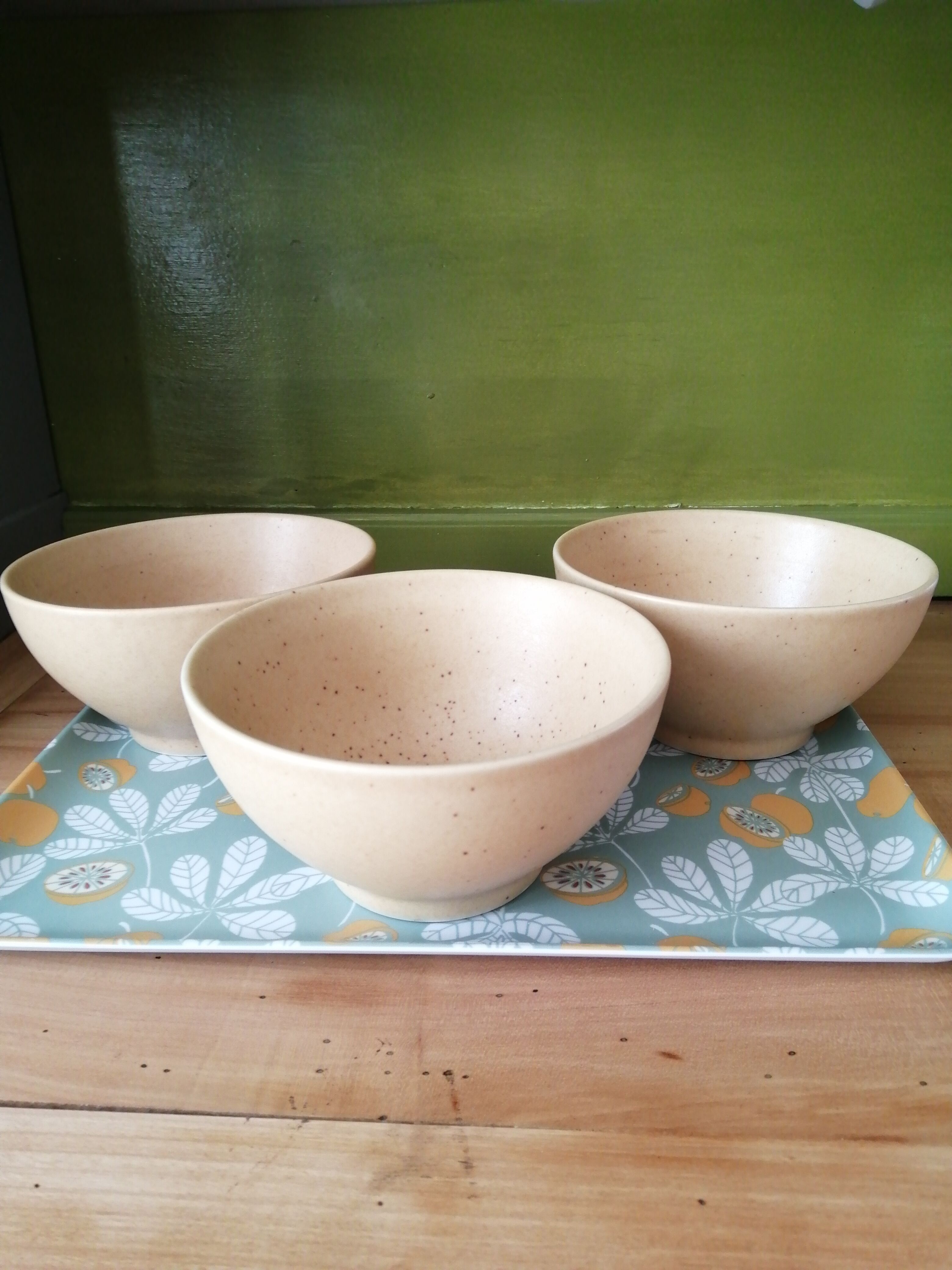 Trio of natural sandstone bowls