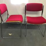 6 chrome chairs wood and red wool