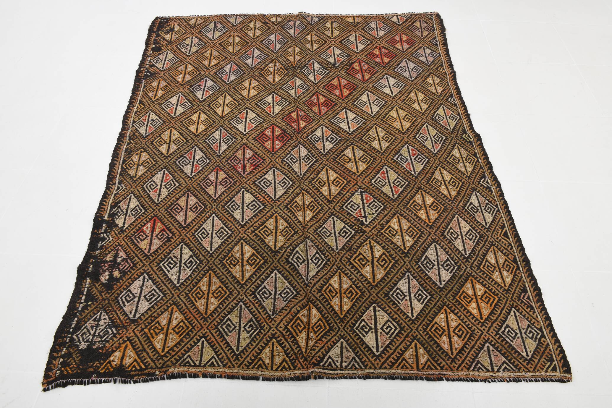 5x7 Brown Color Kilim Rug, Orientel Turkish Kilim, 153x202Cm