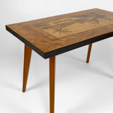 African Midcentury coffee table in inlaid wood, circa 1960