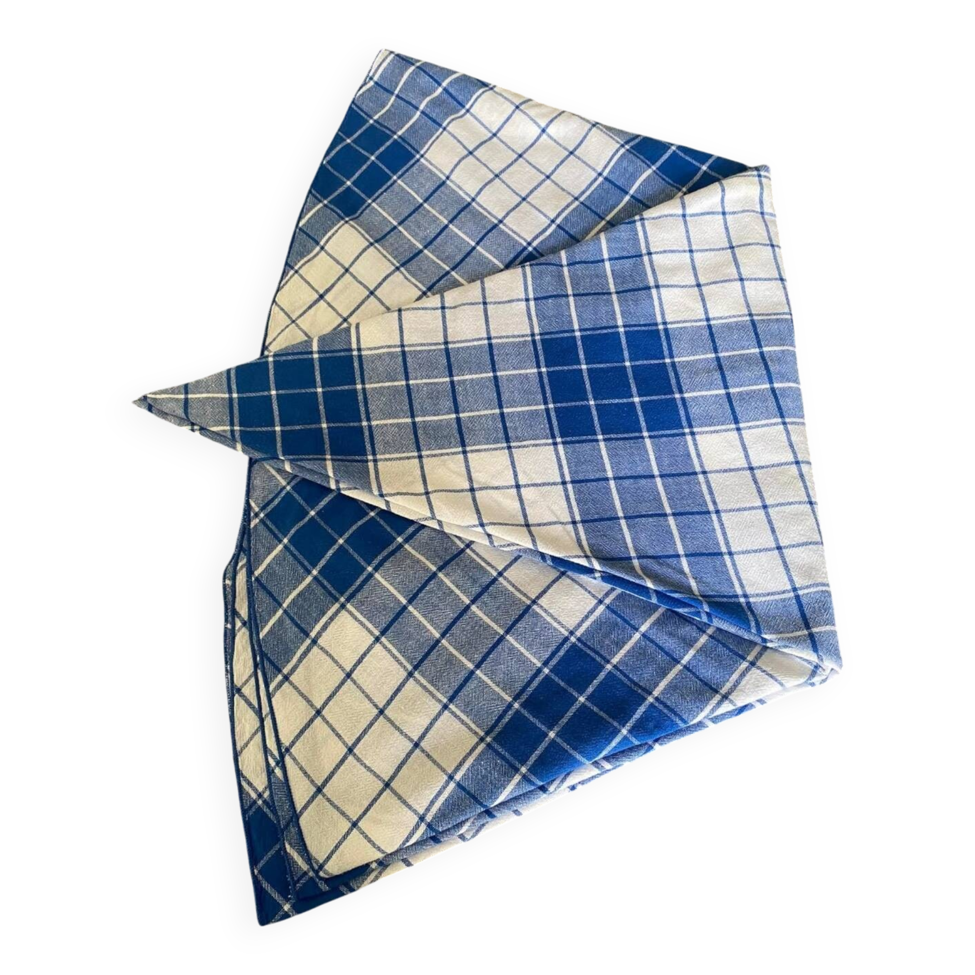 Round cotton tablecloth. Blue and white colors.