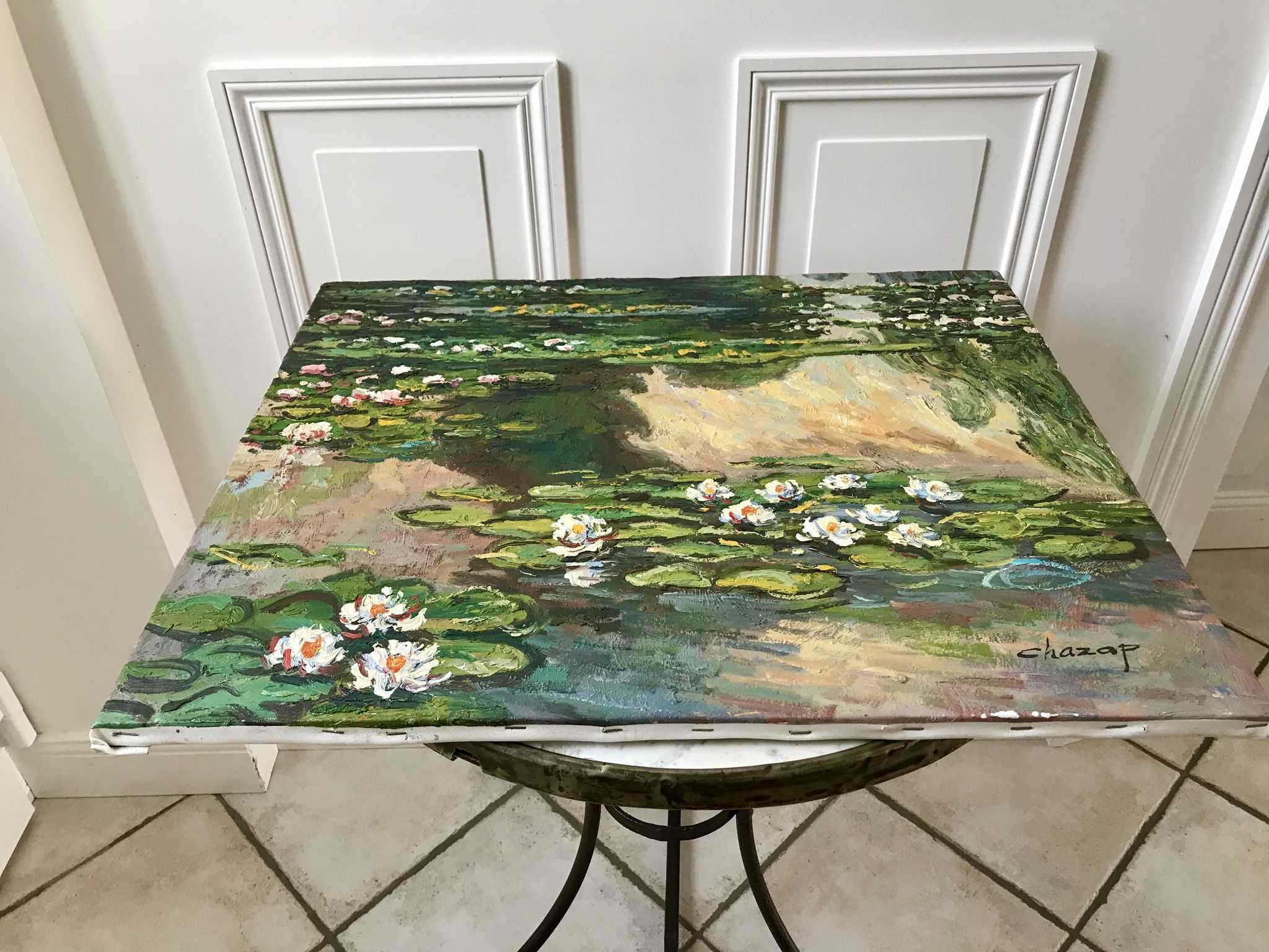 Oil painting on canvas water lilies nymlies signed chazap years 40-50