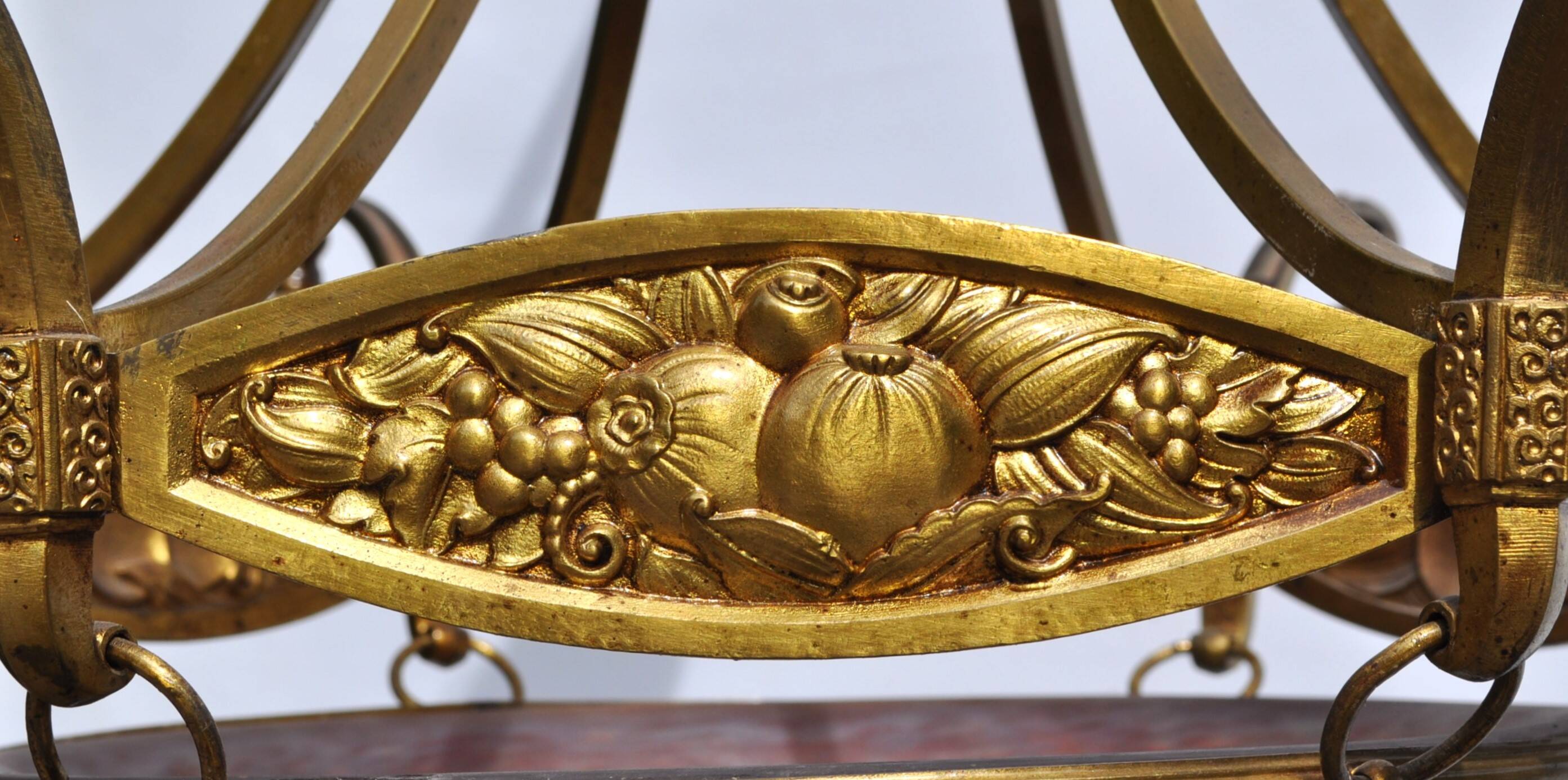 Muller frères Art Deco Chandelier - Bronze & Glass Paste - 1930s