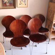 5 chaises style fourmi en contreplaqué moulé et métal chromé, esprit s