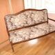 Old Provençal bench with studded fabric & solid wood, 3 seats.