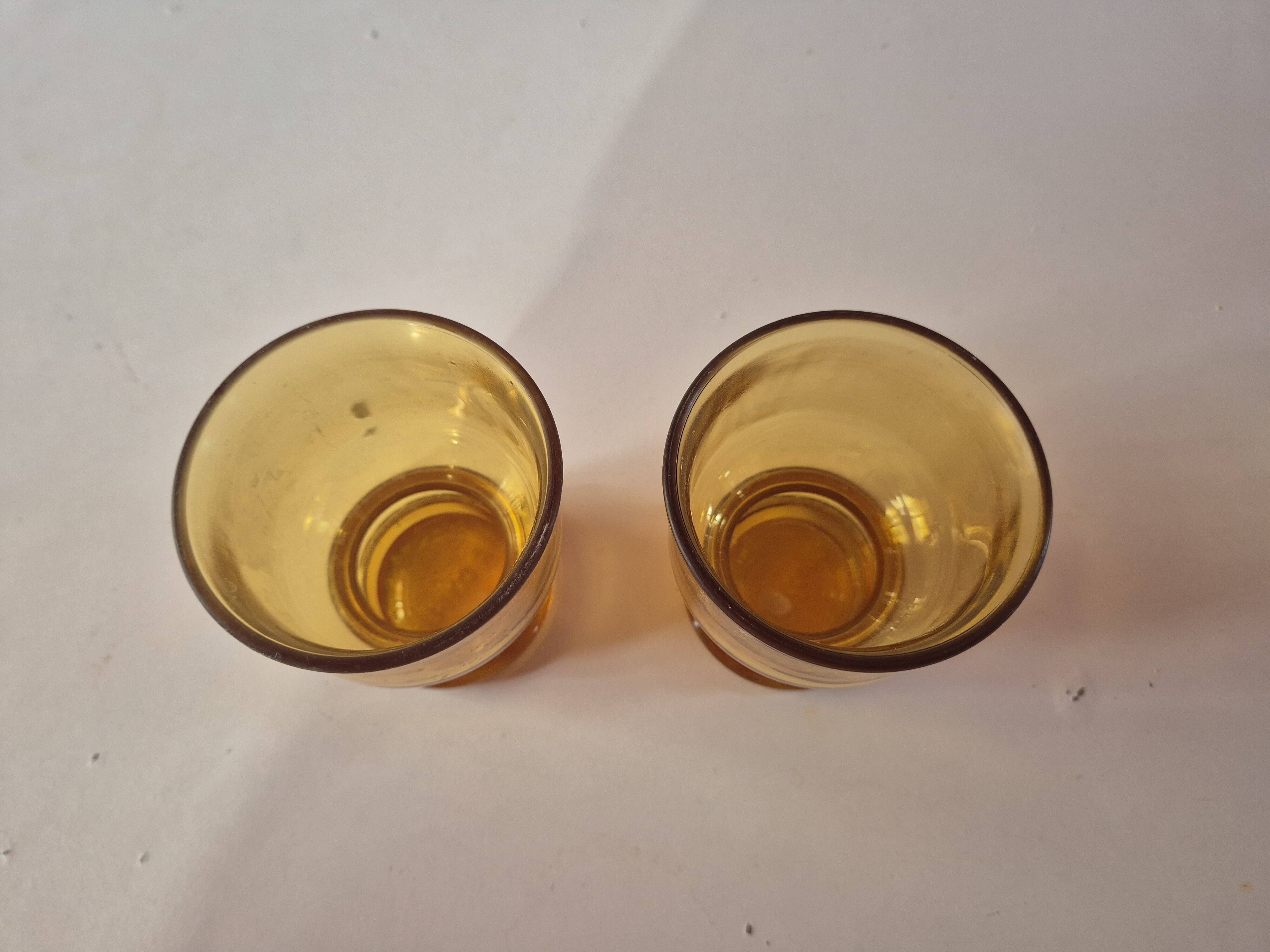 set of 2 smoked yellow amber vintage Pernod SA glasses