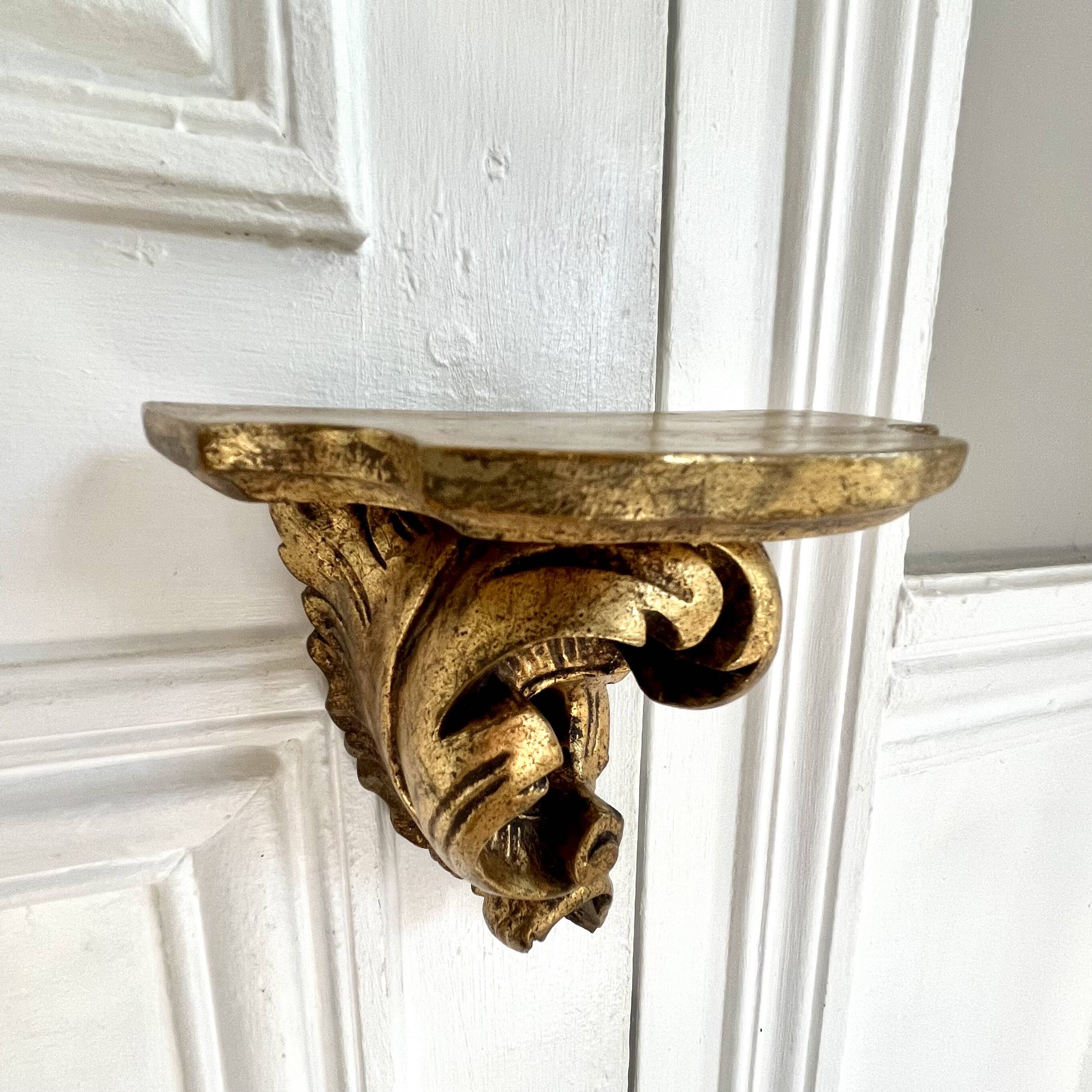 Baroque style wall console shelf in gilded wood