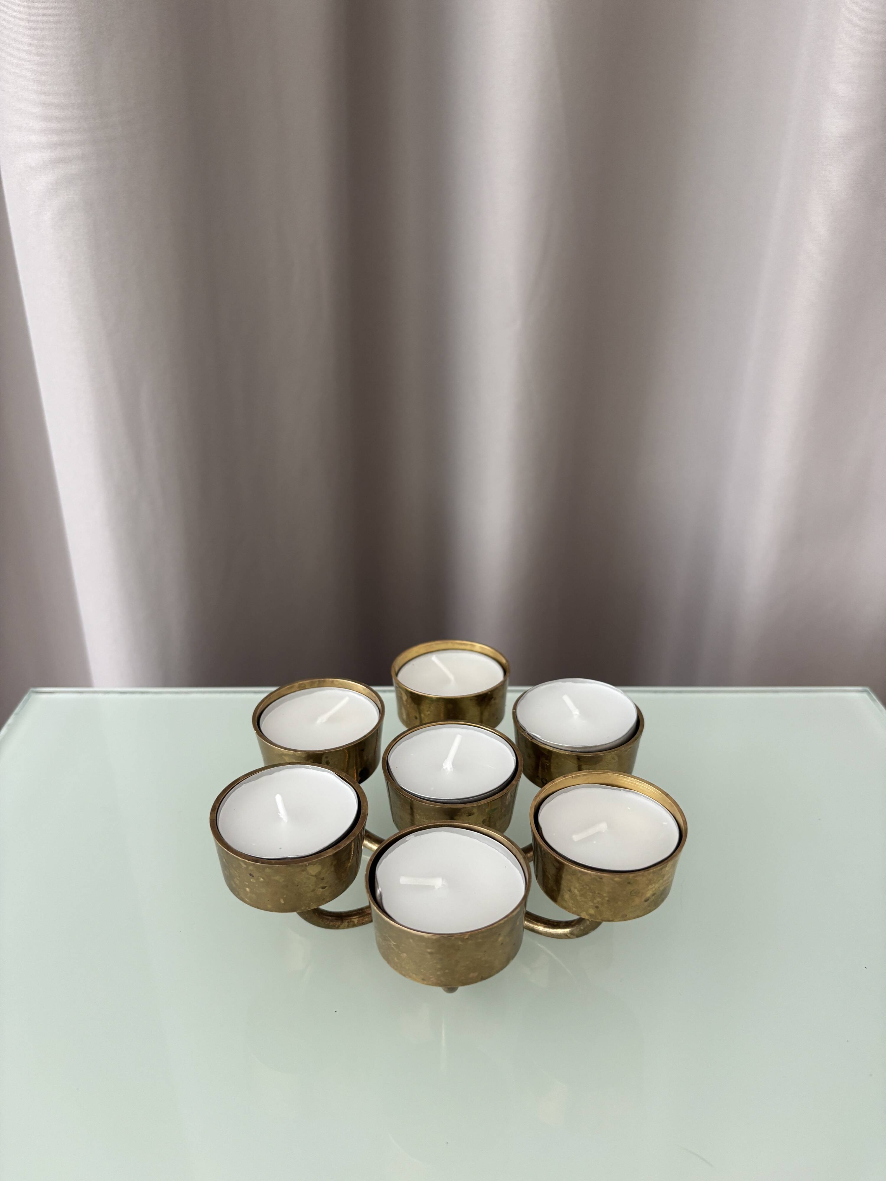 Vintage Solid Brass Seven-Light Candle Holder, Scandinavian Modern, 1970s