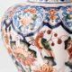 Dutch chinoiserie table lamp in polychrome Delftware, Makkum, with a new coral silk shade