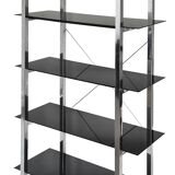 Chrome metal and black glass shelf with 5 levels.