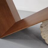 Table italienne Cattelan « Valentino » en noyer et travertin des années 1990.