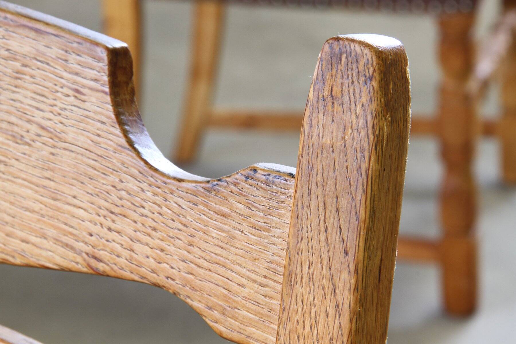 Danish modern brutalist oak dining chairs by Henning Kjærnulf, 1960s, set of 6