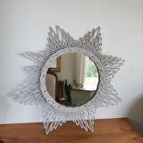 Miroir soleil vintage en rotin osier coloris taupe 61cm