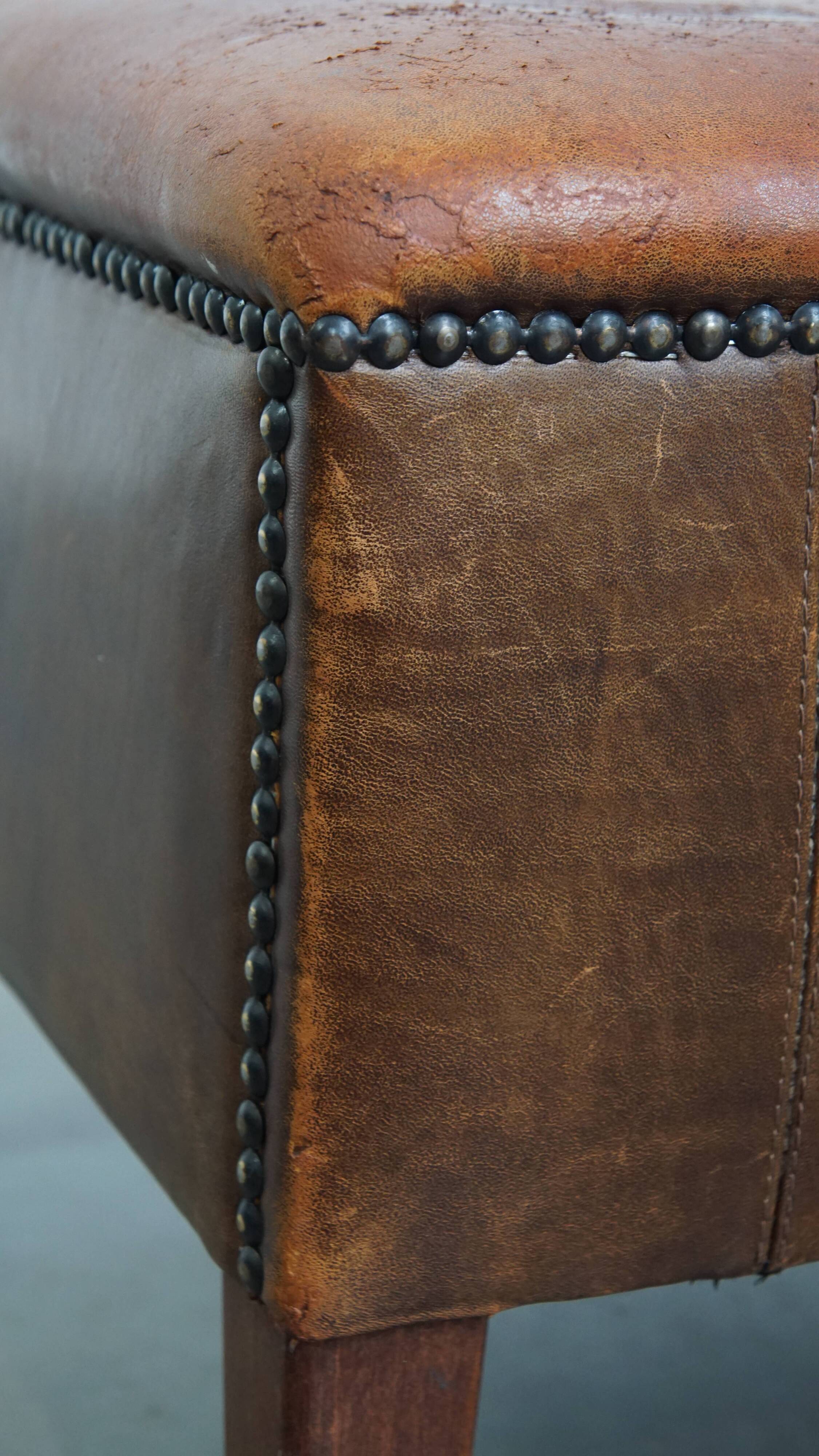 Vintage Sheepskin Leather Ottoman