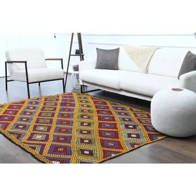 1970s Vintage Turkish Oushak Handmade Wool Cotton Yellow Area Rug 179x237