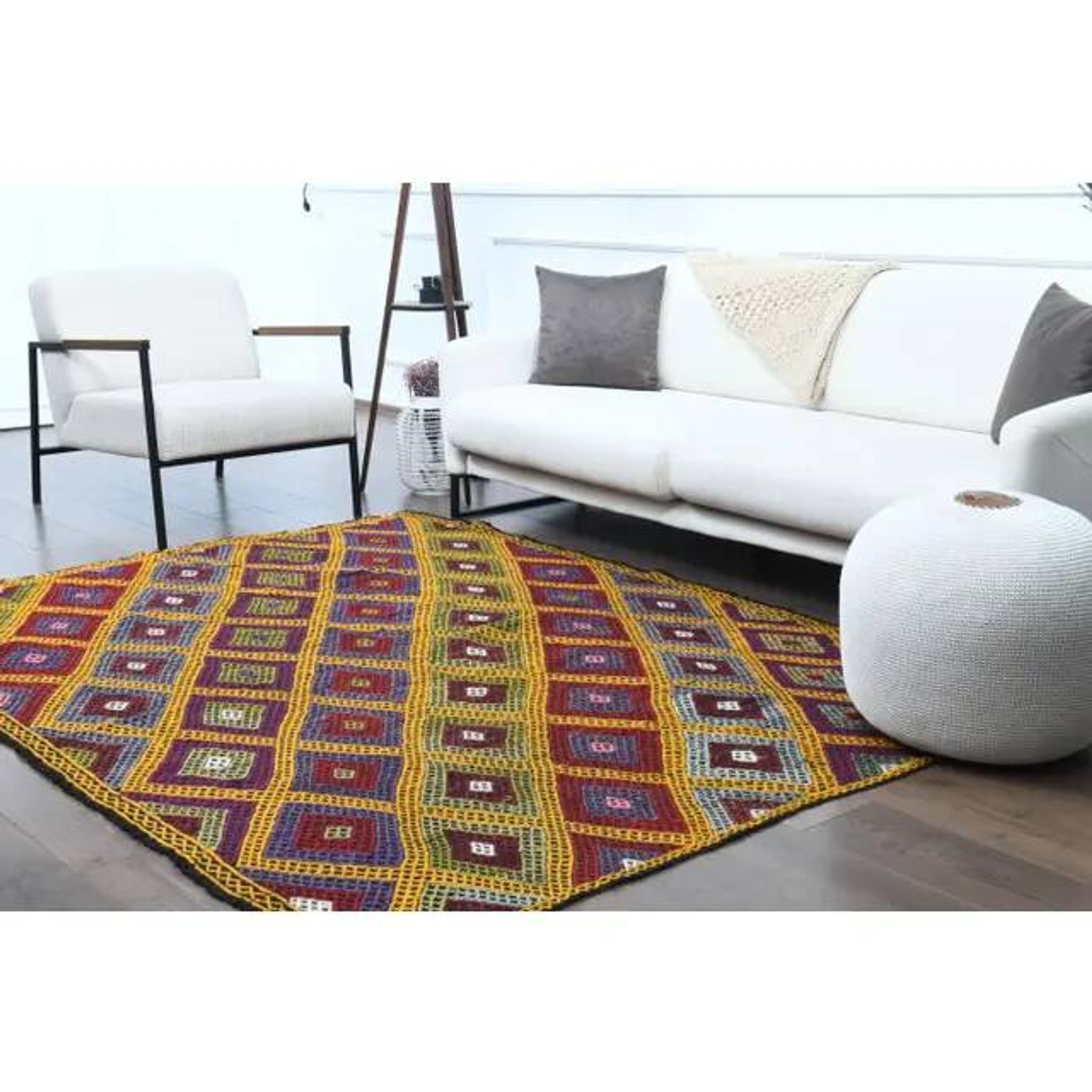 1970s Vintage Turkish Oushak Handmade Wool Cotton Yellow Area Rug 179x237